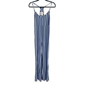 NWOT Chaser Racerback Lightweight Sleeveless Jumpsuit Navy White Stripe Sz M